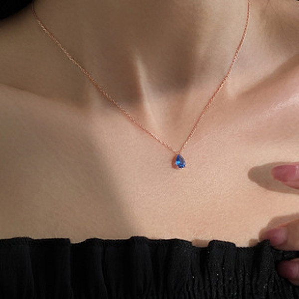 A43435 s925 silver rhinestone teardrop rose gold elegant necklace