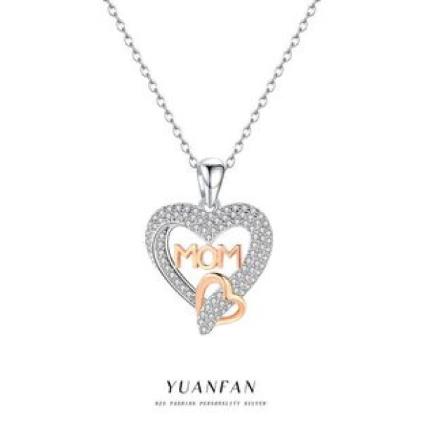 A43041 s925 sterling silver heart initial heartshape cubic zirconia necklace
