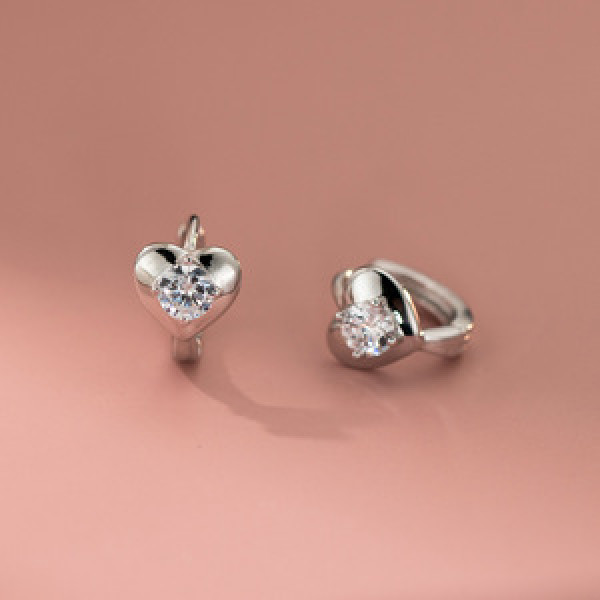 A43561 s925 sterling silver dainty trendy sweet rhinestone heart ear buckle