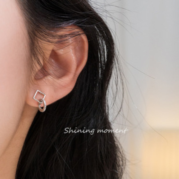 A42876 s925 silver stud square circle triangle geometric rhinestone earrings