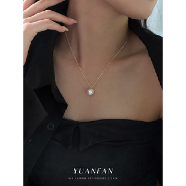 A43029 s925 sterling silver simple fashion pearl elegant pendant choker necklace
