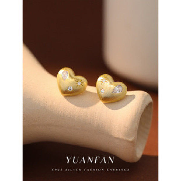 A41616 s925 sterling silver heart stud heartshape gold metal earrings