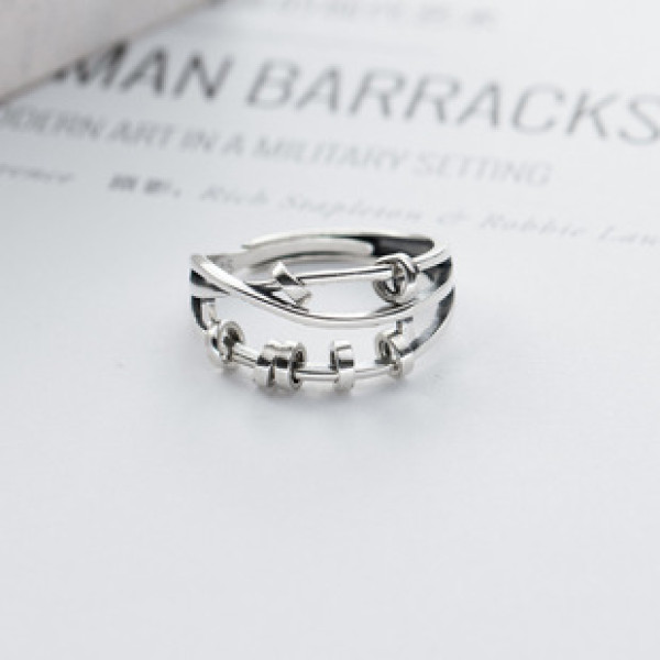 A39768 s925 sterling silver thai layered circle bar vintage elegant ring