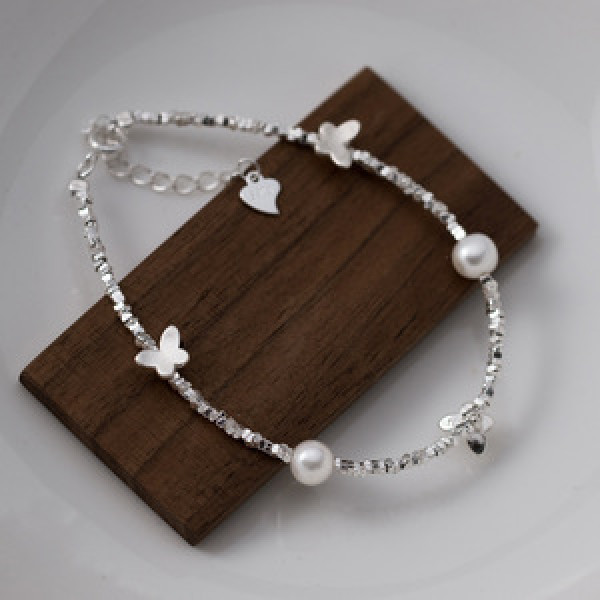 A43484 s925 silver trendy sweet unique butterfly charm bracelet