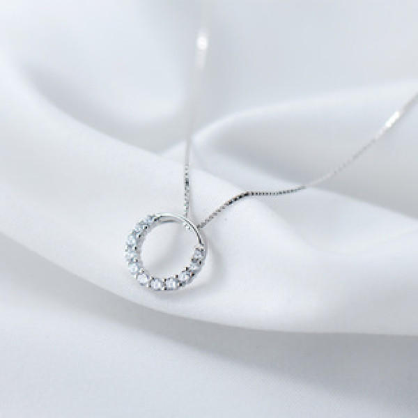 A42226 s925 sterling silver rhinestone circle pendant unique necklace