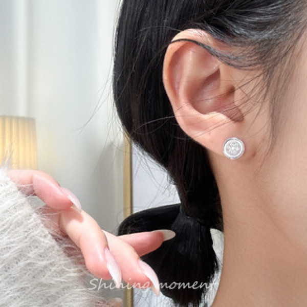 A42892 s925 silver circle shell cute simple rhinestone stud fashion earrings