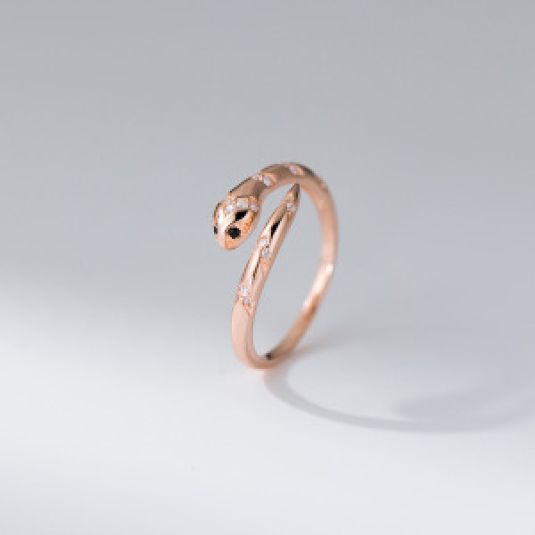 A44442 s925 sterling silver dainty simple black rhinestone serpent ring