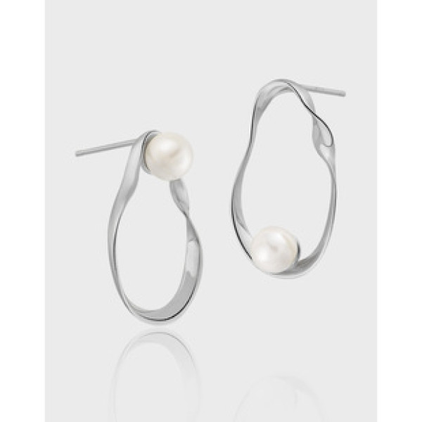 A39846 elegant grade hollowed oval pearl s925 sterling silver stud earrings