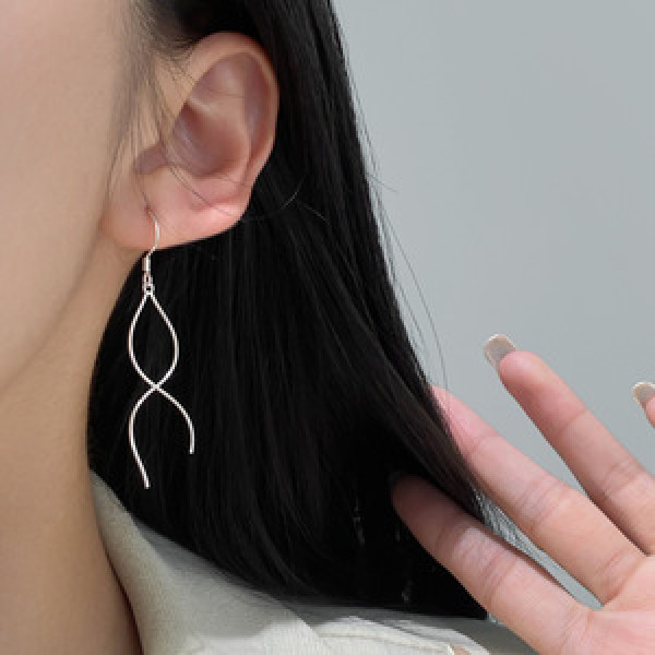 A46157 s925 sterling silver dainty simple elegant weave bar ear hook