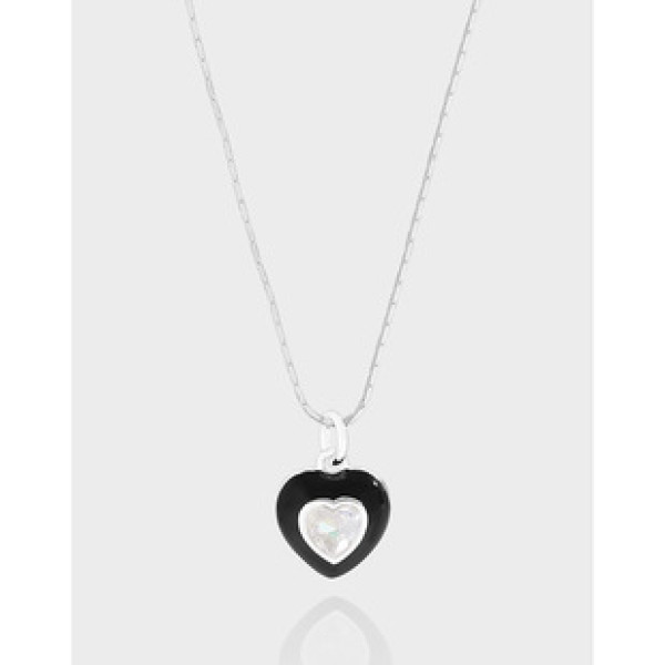 A41469 design glazed heart cubic zirconia sterling silver s925 necklace