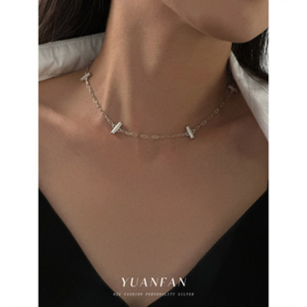 A43065 s925 sterling silver design square fashion simple choker necklace