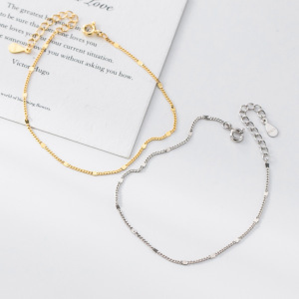 A46190 s925 silver simple circle chain bar charm bracelet