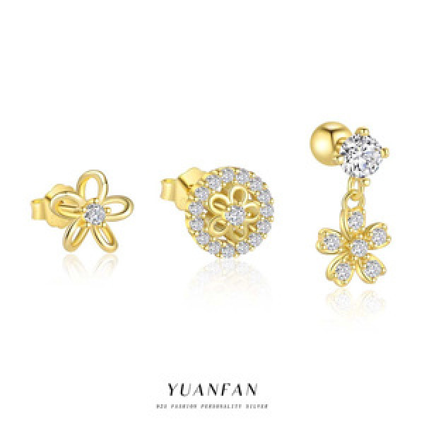 A44347 s925 sterling silver rhinestone flower stud earrings