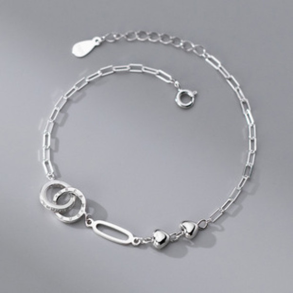 A42075 s925 sterling silver heart rhinestone circle charm fashion elegant bracelet