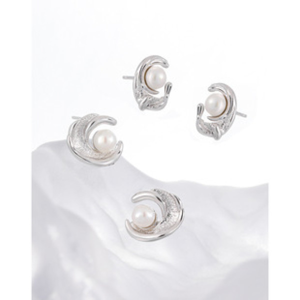 A41807 elegant geometric pearl s925 sterling silver stud earrings