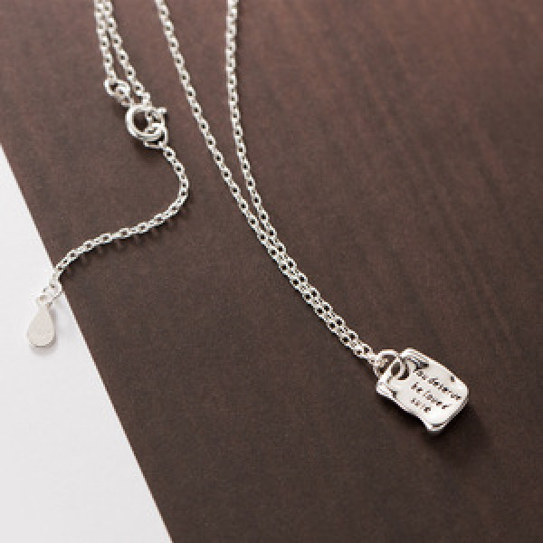 A45345 s925 silver initial square geometric letter necklace