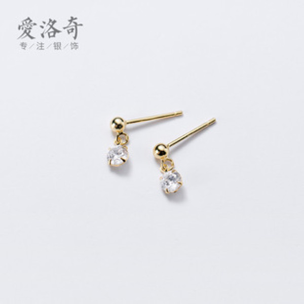 A40576 s925 silver simple elegant trendy rhinestone stud earrings