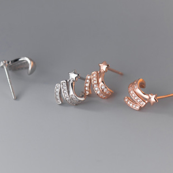 A40411 s925 sterling silver stars rhinestone bar stud design elegant earrings