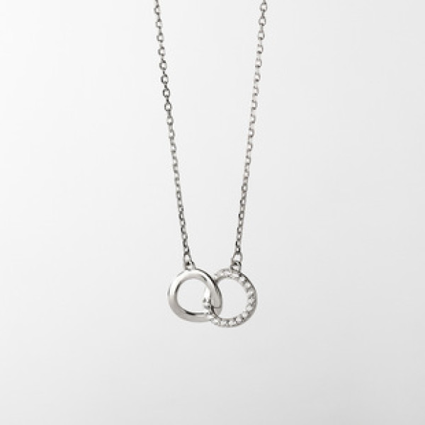 A36757 s925 sterling silver simple design double circle geometric necklace