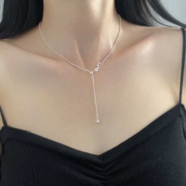A46407 silver simple bead heart necklace