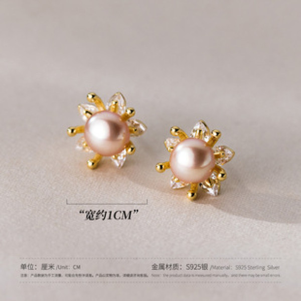 A38380 s925 sterling silver rhinestone flower stud vintage design elegant earrings