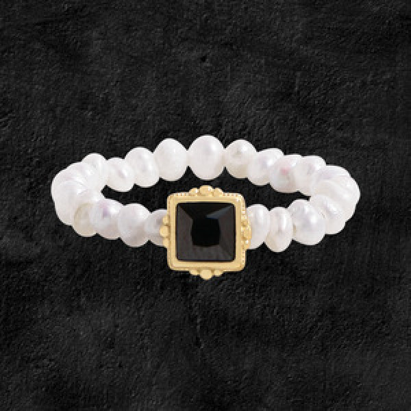 A45071 natural pearl square cubic zirconia sterling silver s925 ring