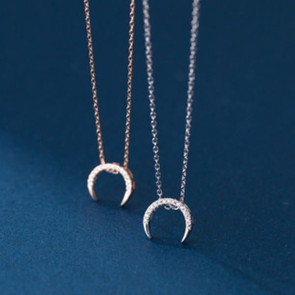 A37460 s925 sterling silver rhinestone moon design elegant necklace