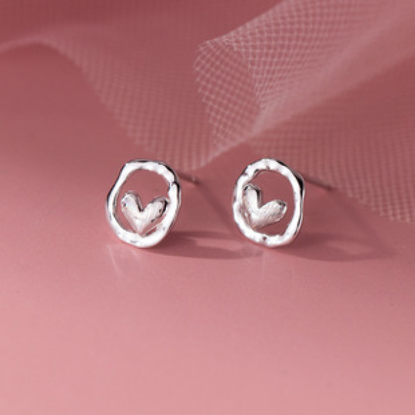 A38498 s925 sterling silver oval stud colorful cute heart heartshape trendy earrings