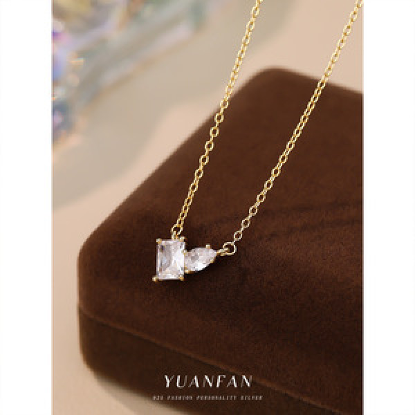 A43635 minimalist cubic zirconia s925 sterling silver necklace