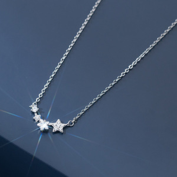 A44373 s925 sterling silver trendy rhinestone stars sweet necklace