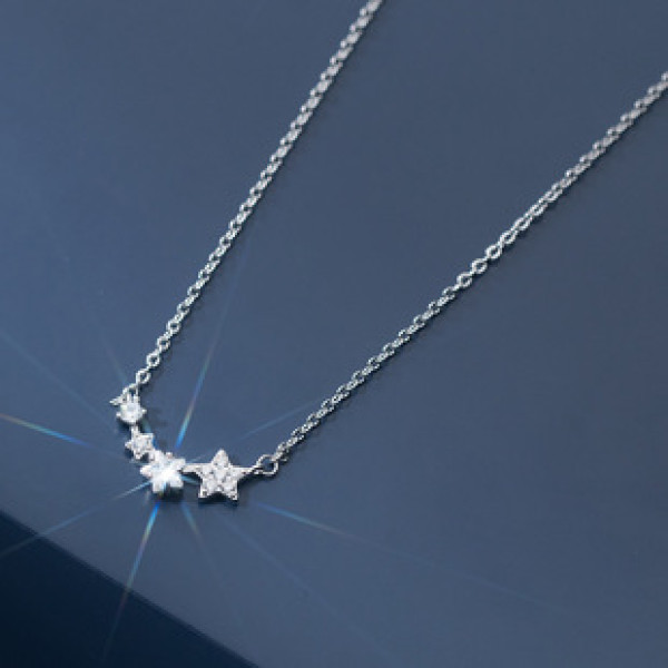 A41096 s925 sterling silver trendy big rhinestone stars sweet necklace