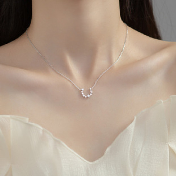 A39279 s925 sterling silver rhinestone fashion elegant initial necklace