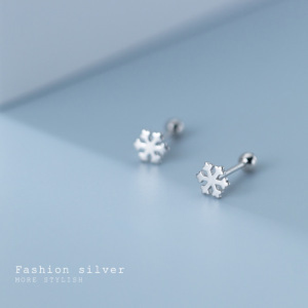 A44820 s925 silver stud christmas elegant snowflake cute sweet simple earrings