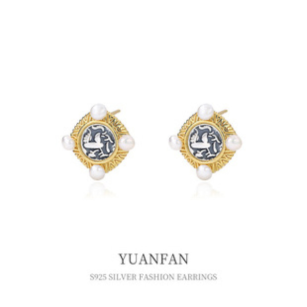 A39346 sterling silver vintage bird stud pearl earrings
