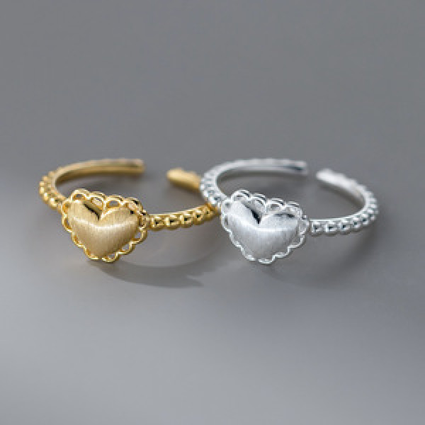 A46034 s925 sterling silver dainty simple heart bead ring
