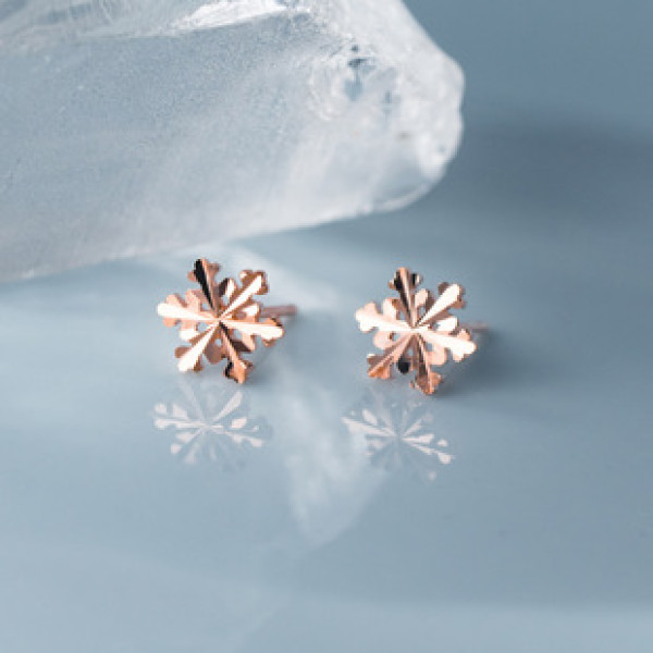 A38518 s925 sterling silver snowflake stud trendy design elegant earrings