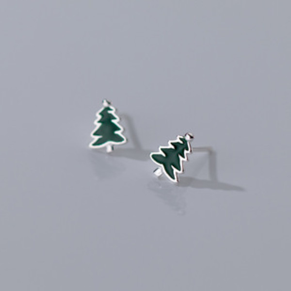 A41167 s925 sterling silver dainty tree stud christmas earrings