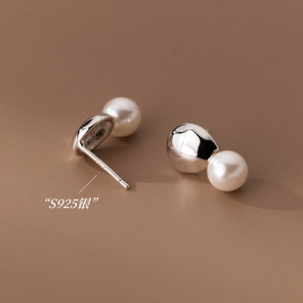 A38484 s925 sterling silver artificial pearl stud design elegant earrings