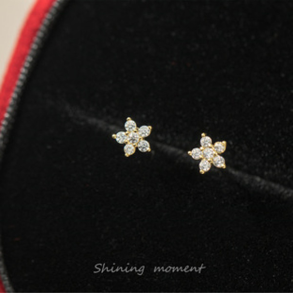 A42976 s925 silver stars stud sparkling flower elegant cute rhinestone earrings
