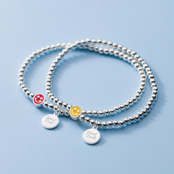 A43047 s925 silver circle smilingface elegant charm letter bracelet