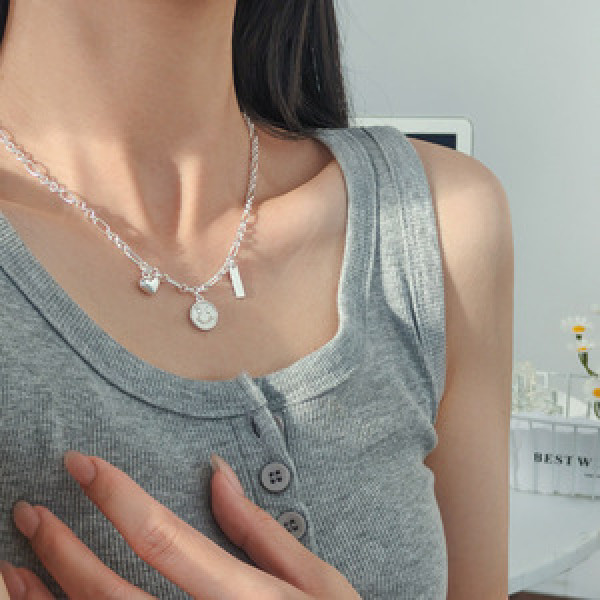 A45951 s925 silver trendy sweet shell smilingface heart necklace