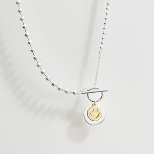 A32894 925 sterling silver smilingfaceTO necklace