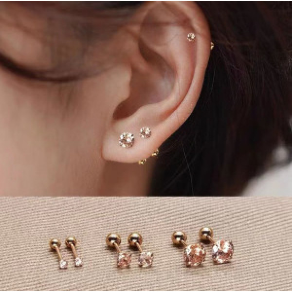 A44545 s925 silver rhinestone stud trendy simple cute earrings