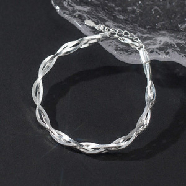 A46066 s925 silver dainty simple square braided twist charm bracelet