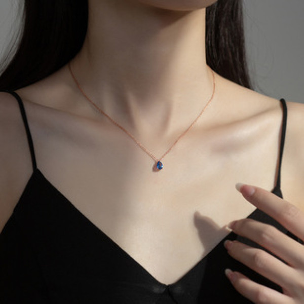 A43320 s925 silver rhinestone teardrop rose gold elegant necklace