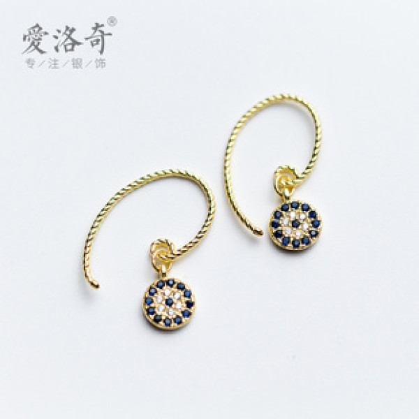 A42518 s925 silver rhinestone sparkling circle earrings unique short dangle earrings