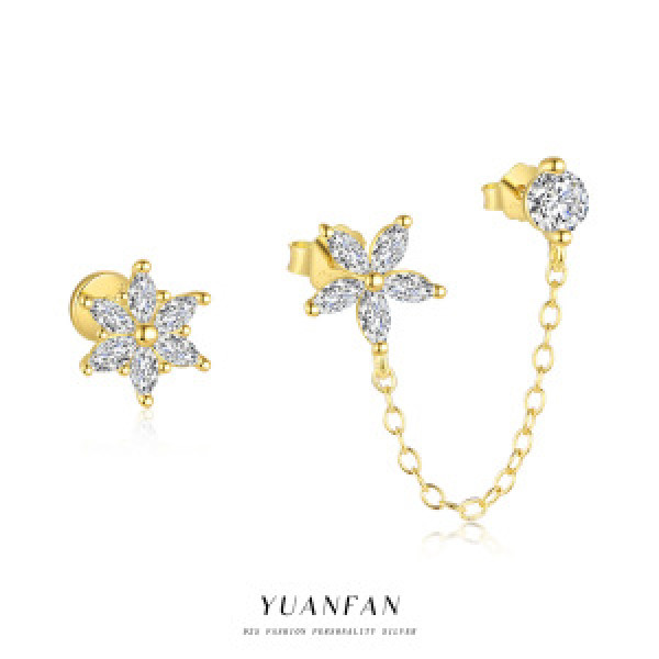 A44577 s925 sterling silver rhinestone floral fringe stud fashion earrings