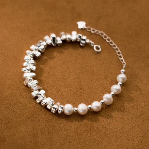 A39078 s925 sterling silver pearl charm elegant design bracelet
