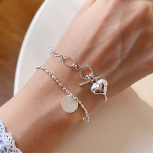 A32947 fashion trendy s925 sterling silver chain silver heart bracelet
