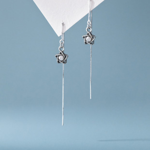 A43044 s925 sterling silver thai artificial white turquoise string unique earrings
